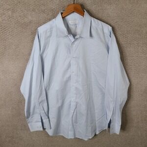 Calvin Klein Shirt Men 3XL Blue White Print Performance Non-Iron Slim Fit Cotton